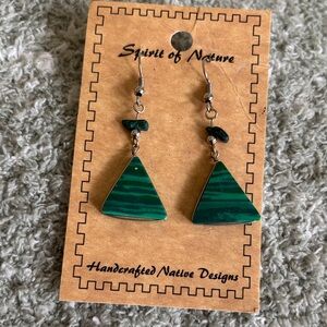 Green Malachite Semi Precious Stone Triangle Earrings NWT Native Designs